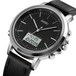 Skmei 1652 Casual Men Quartz Genuine Leather Dual Time Analog Digital Watch