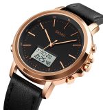 Skmei 1652 Casual Men Quartz Genuine Leather Dual Time Analog Digital Watch - Image 5