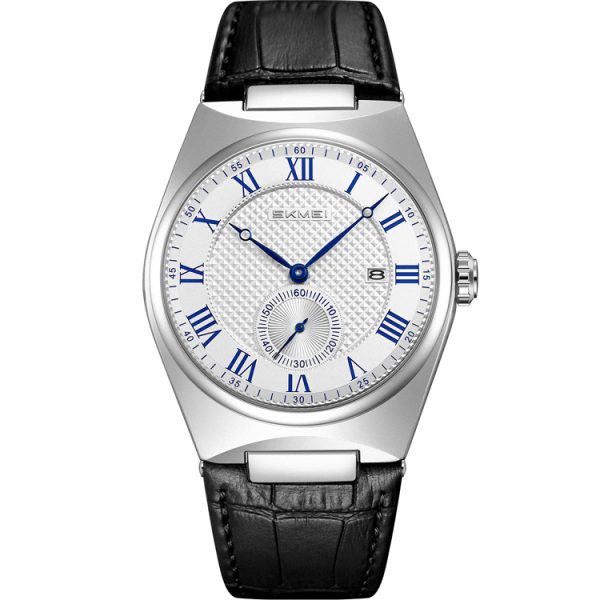 SKMEI 9390 Fashion Business Glass Waterproof Leather Band Zinc Alloy Case Men's Quartz Watch