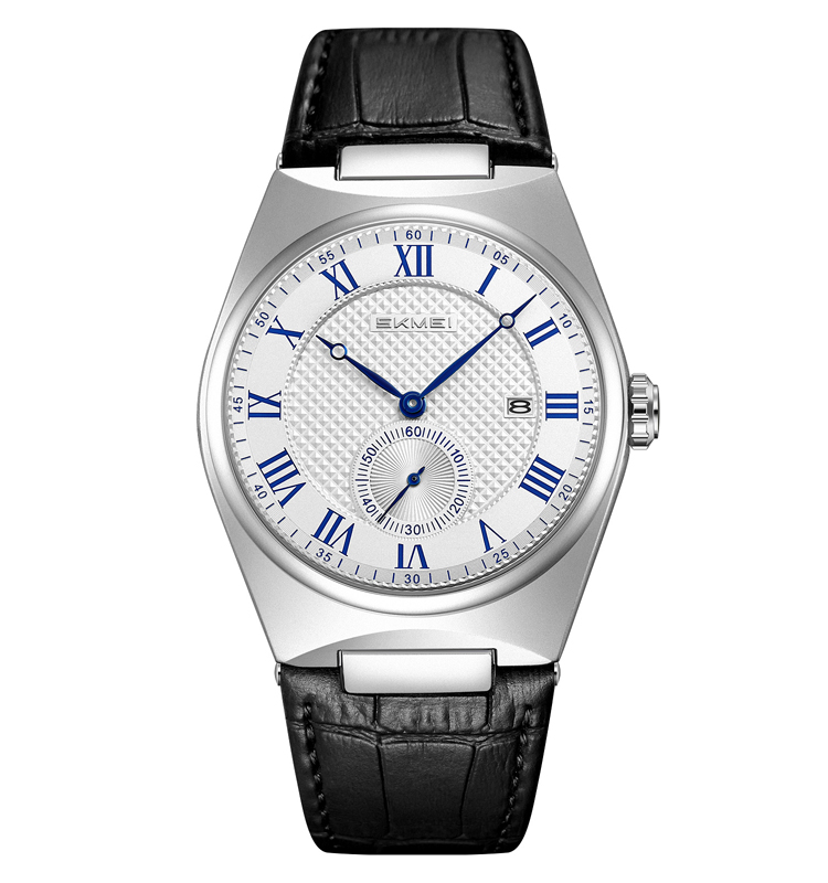 blueblack SKMEI 9390 Fashion Business Glass Waterproof Leather Band Zinc Alloy Case Men's Quartz Watch - Image 1