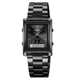 SKMEI 2571 Dual Time Mode Digital Analog Metal 3Bar Stainless Steel Back Case Watch