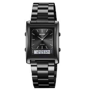 SKMEI 2571 Dual Time Mode Digital Analog Metal 3Bar Stainless Steel Back Case Watch