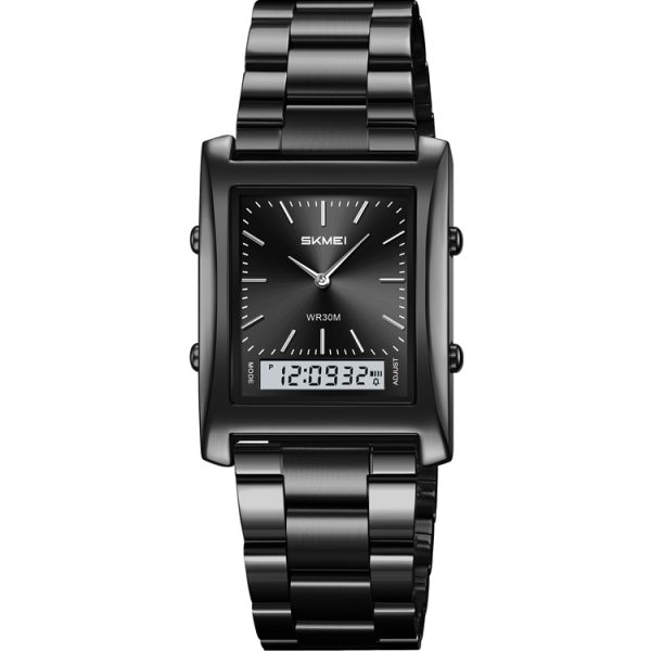 SKMEI 2571 Dual Time Mode Digital Analog Metal 3Bar Stainless Steel Back Case Watch