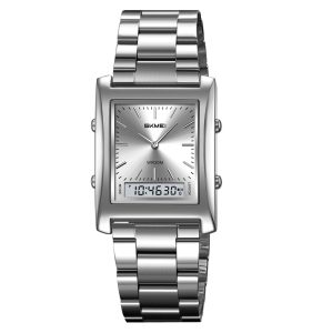 SKMEI 2571 Dual Time Mode Digital Analog Metal 3Bar Stainless Steel Back Case Watch - Image 3