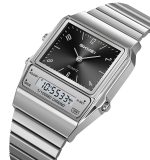 SKMEI 2632 Alloy case Stainless Steel Strap Double Display Digital  Electronic Wristwatch  - Image 4