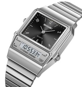 SKMEI 2632 Alloy case Stainless Steel Strap Double Display Digital  Electronic Wristwatch  - Image 4