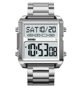 SKMEI 2299  Fashion Retro Classic Square Dial Stainless Steel Luminous Display Men's Electronic Watch