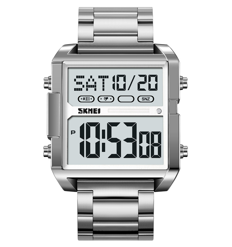 variant-image-color-silver-2 SKMEI 2299 Fashion Retro Classic Square Dial Stainless Steel Luminous Display Men's Electronic Watch - Image 1