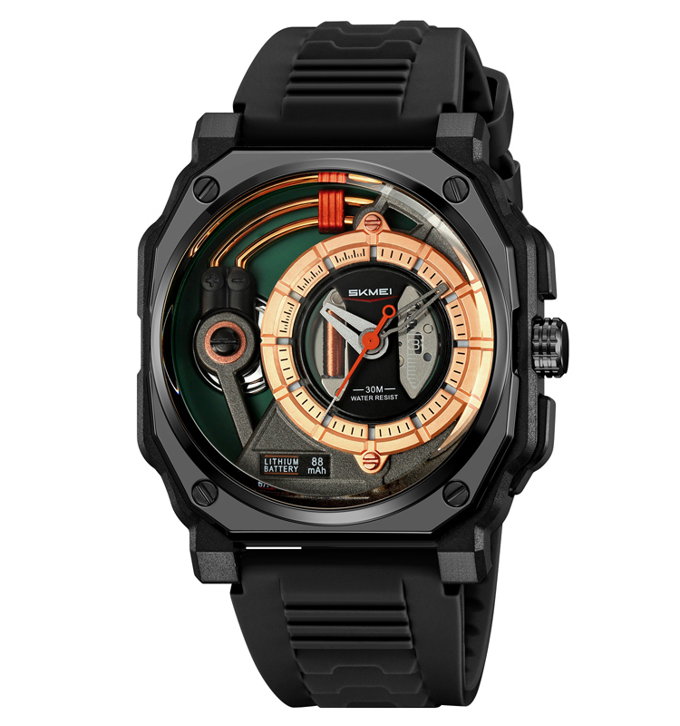 black-4 SKMEI 2533 Men's Quartz Silicone Strap Stylish and Unique Square Design Watch - Image 1