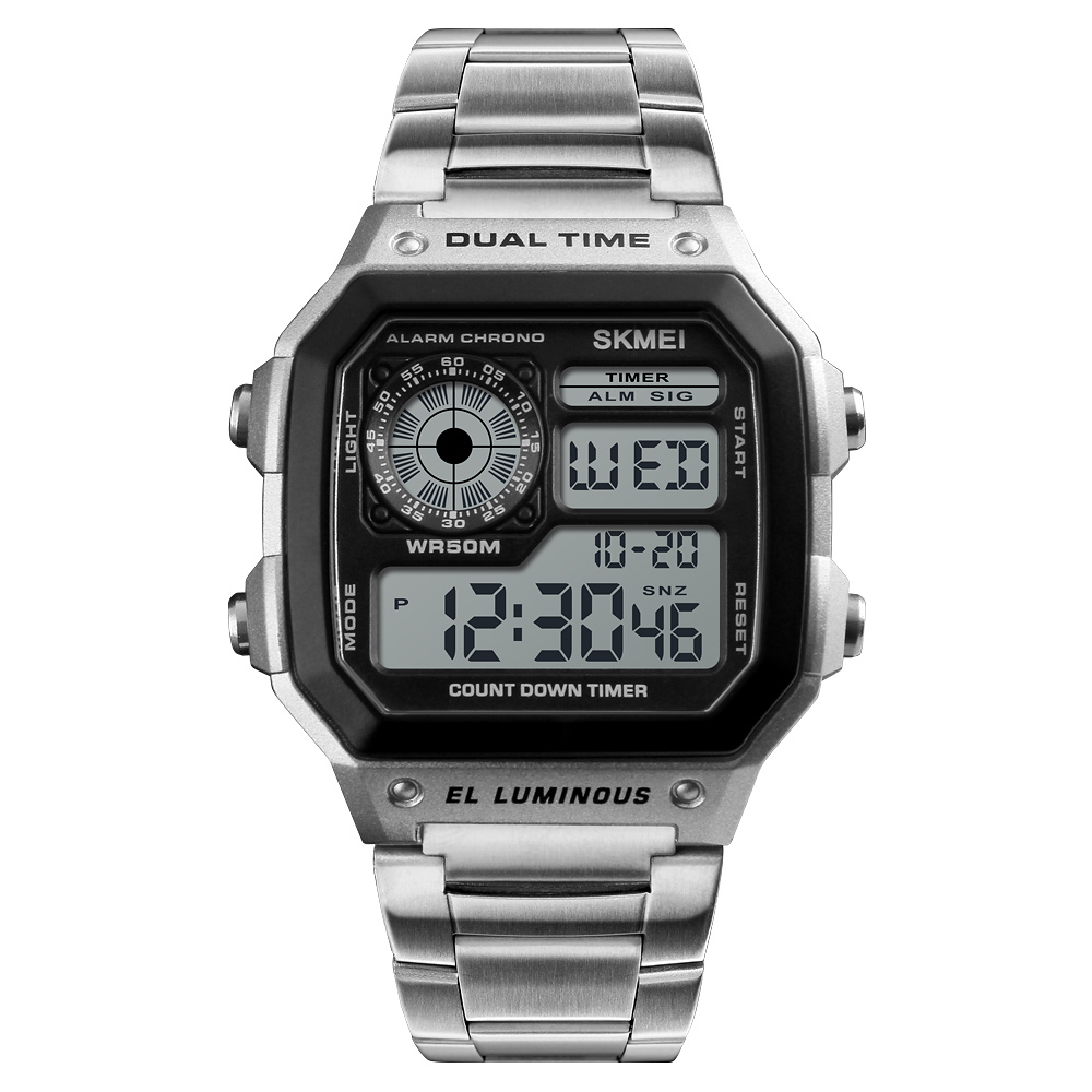 variant-image-color-silver-3 Skmei 1335 Men's Sport Digital Luminous Rectangle Case Luxury Small Block Design Watch - Image 1