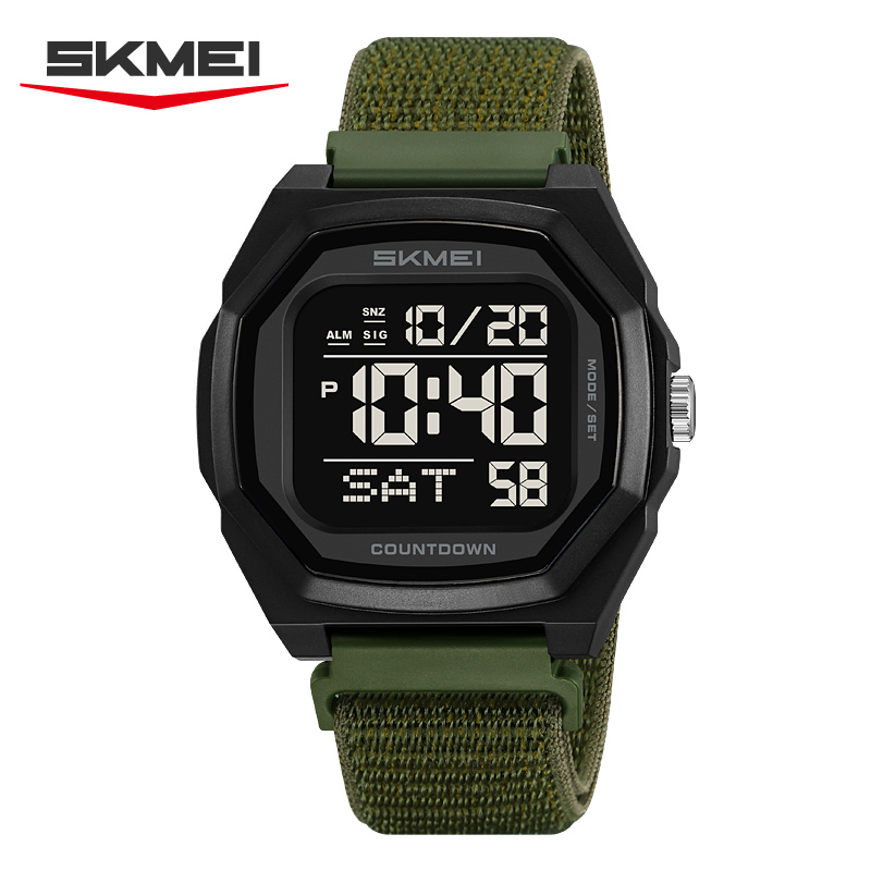 variant-image-color-black-green-nylon-6 SKMEI 2495 Square Shape Fashion Outdoor Multifunctional Dual Time Watch (Copy) - Image 1