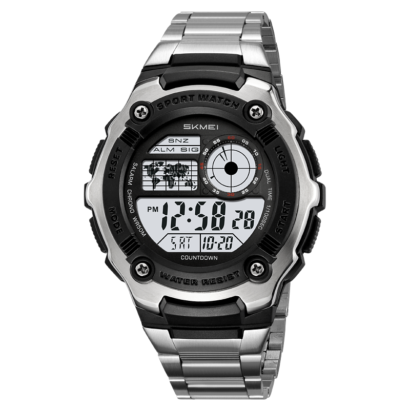 variant-image-color-silver-1 SKMEI 2473 Men's Digital Stainless Steel Backlit Stopwatch Waterproof Sports Watch - Image 1
