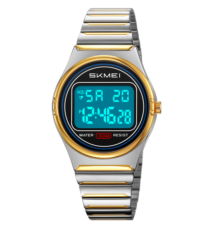 variant-image-color-silver-gold-3 SKMEI 2385 Luxury Sports Digital Stainless Steel Waterproof Electronic Square Dial Watch - Image 1