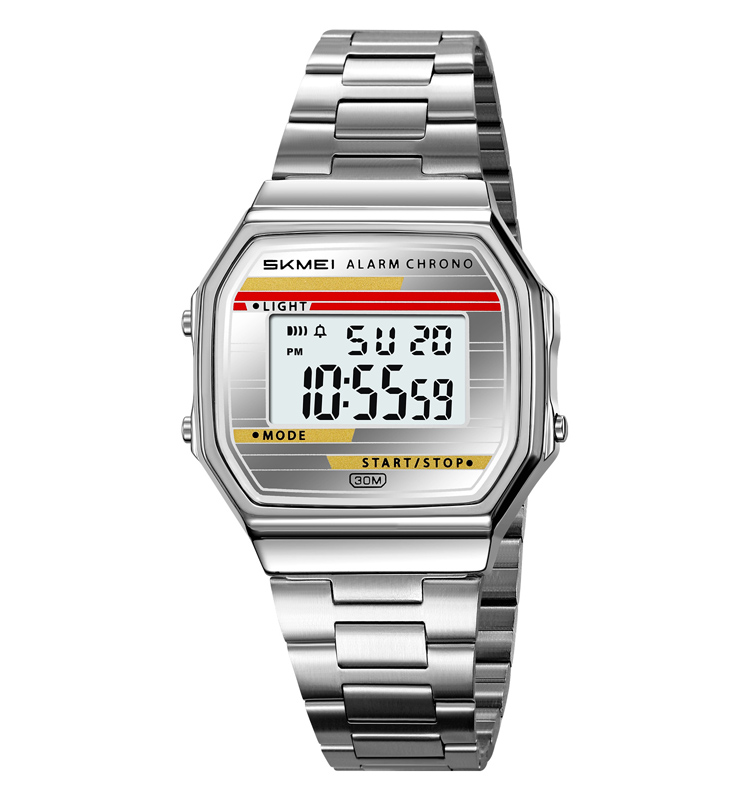 variant-image-color-silver-silver-4 Skmei 2514 Digital Stainless Steel Band Water Resistant 3ATM Alarm Stopwatch Wristwatch - Image 1